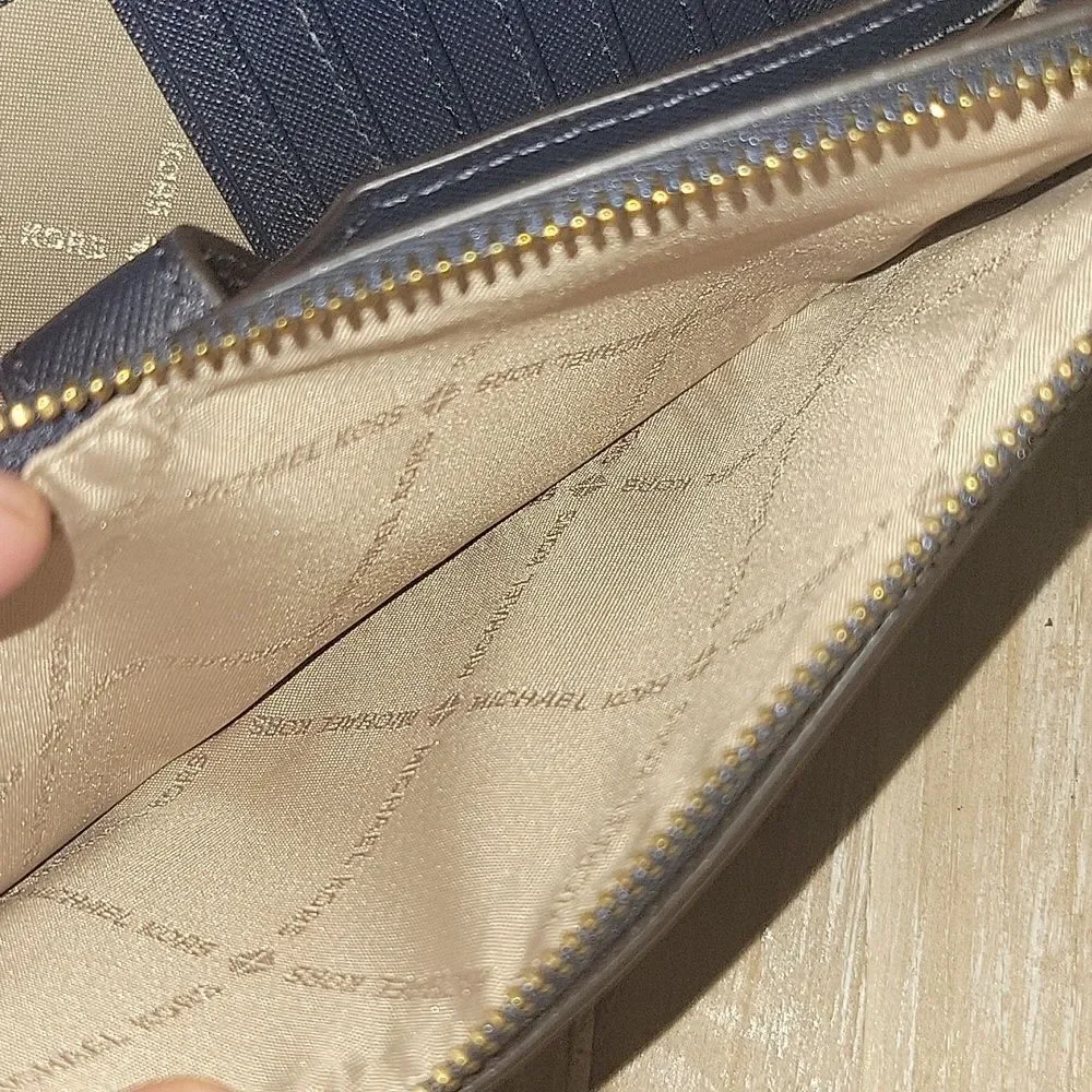 Michael Kors Jet Set Travel Double Zip Wristlet Navy Blue Floral Wallet